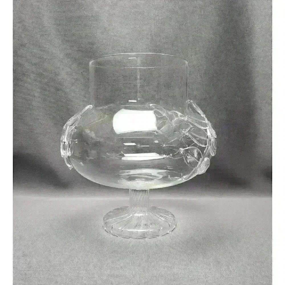 Anthropologie Dolce Candy Jar Footed Clear Hand Blown Art Glass Leaves (No Lid) - Picture 2 of 5